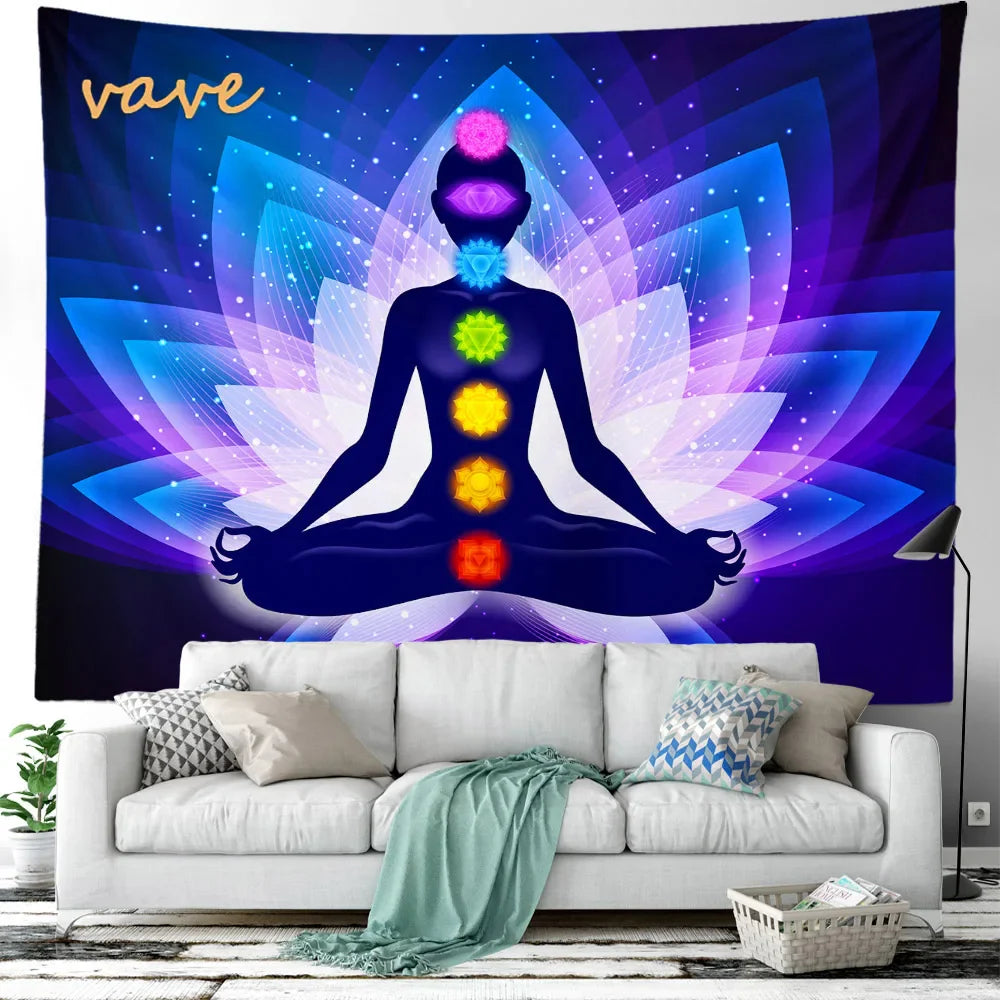 Indian Buddha Statue Meditation 7 Chakra Tapestry