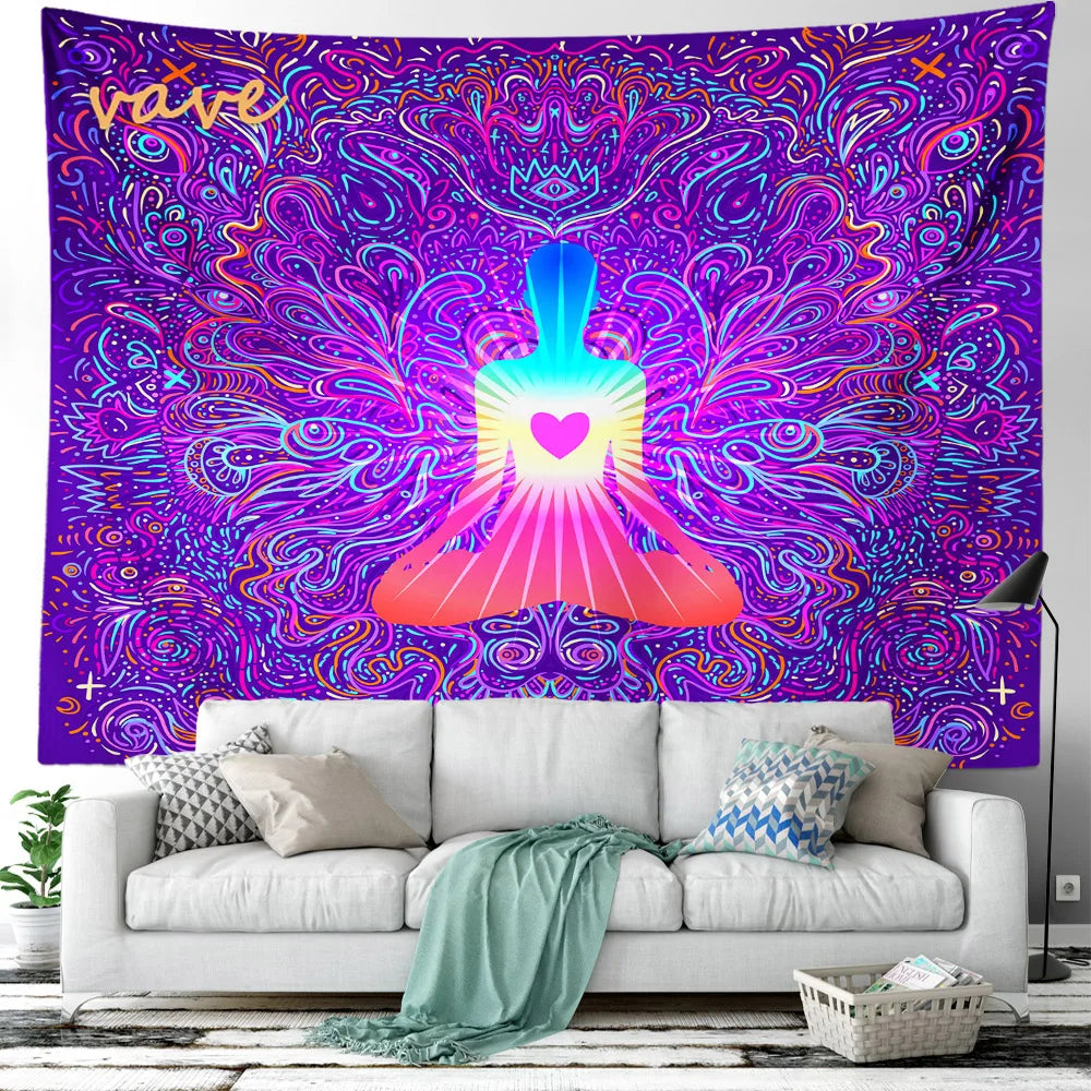Indian Buddha Statue Meditation 7 Chakra Tapestry