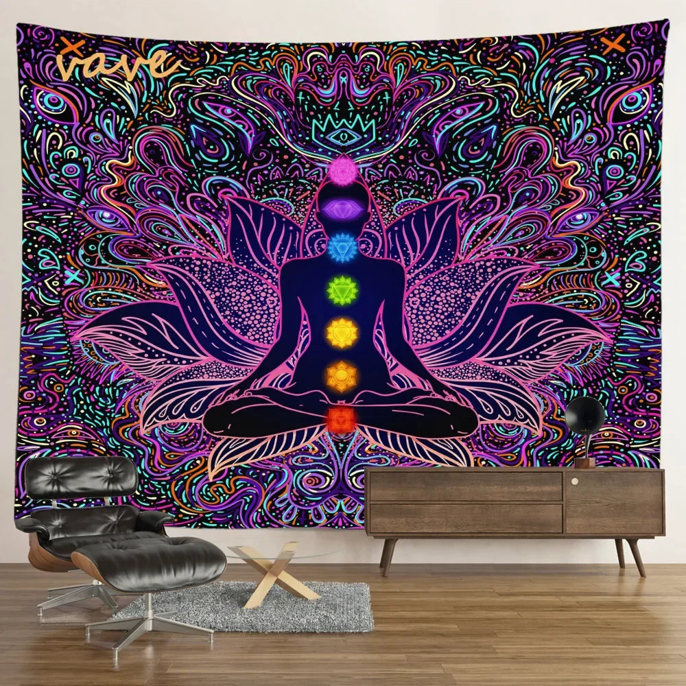 Indian Buddha Statue Meditation 7 Chakra Tapestry