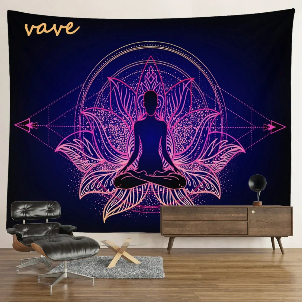 Indian Buddha Statue Meditation 7 Chakra Tapestry