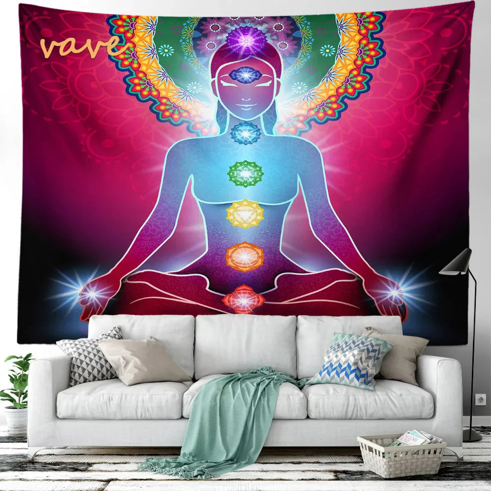 Indian Buddha Statue Meditation 7 Chakra Tapestry