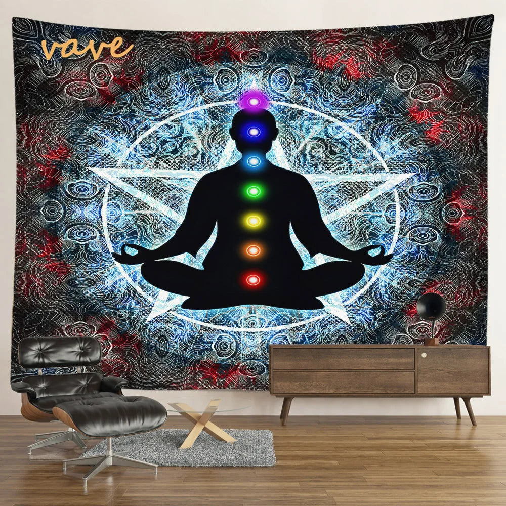 Indian Buddha Statue Meditation 7 Chakra Tapestry