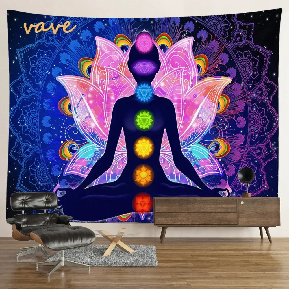 Indian Buddha Statue Meditation 7 Chakra Tapestry