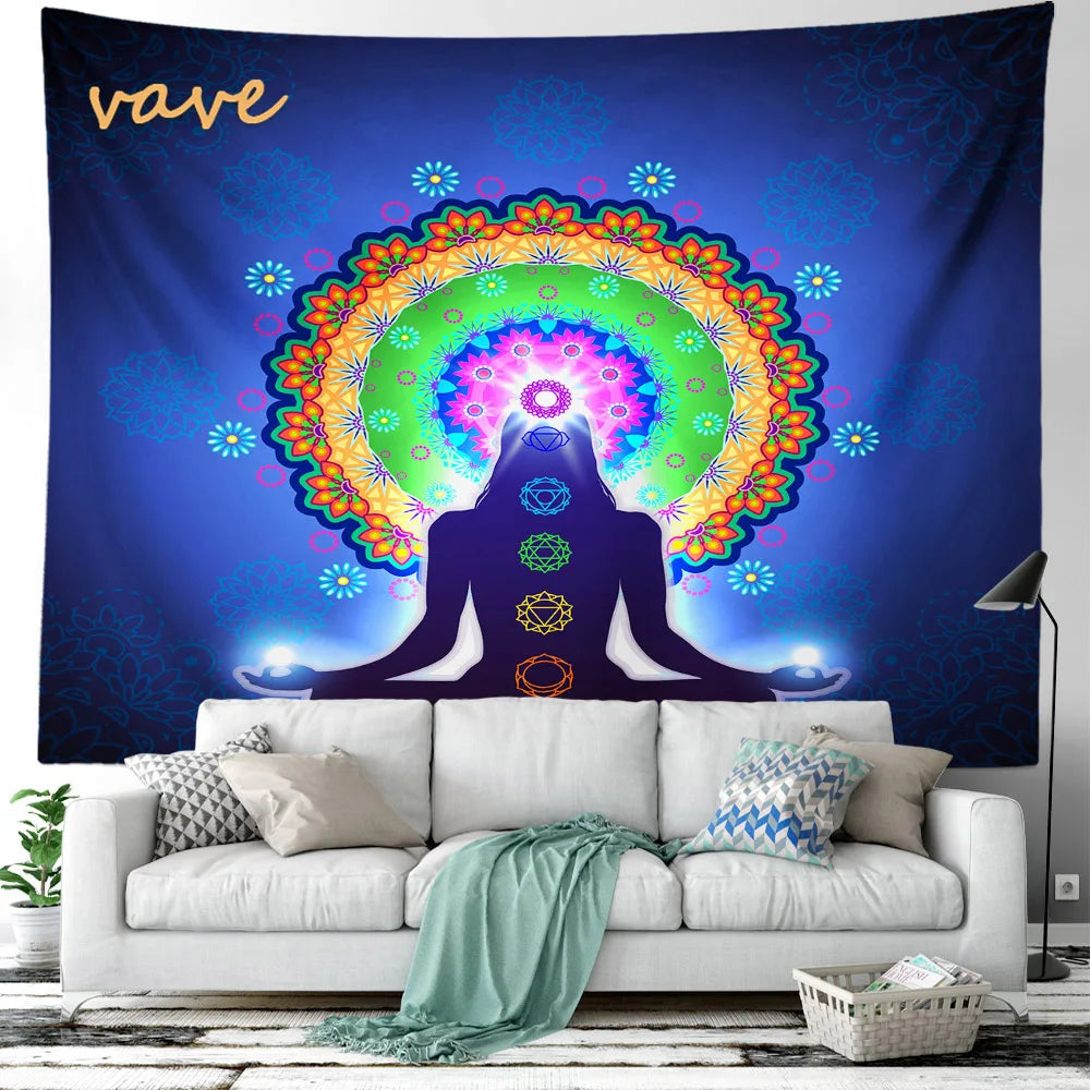 Indian Buddha Statue Meditation 7 Chakra Tapestry