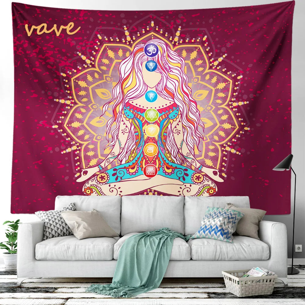 Indian Buddha Statue Meditation 7 Chakra Tapestry