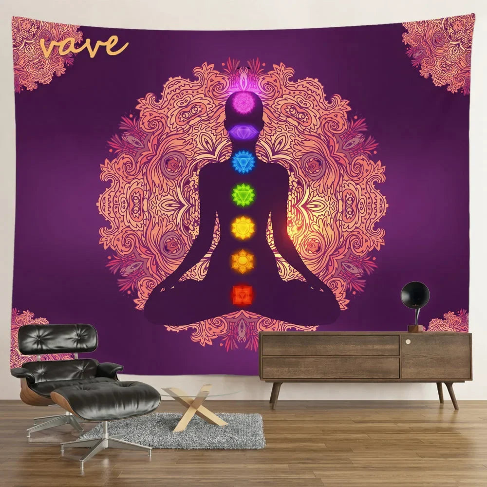 Indian Buddha Statue Meditation 7 Chakra Tapestry