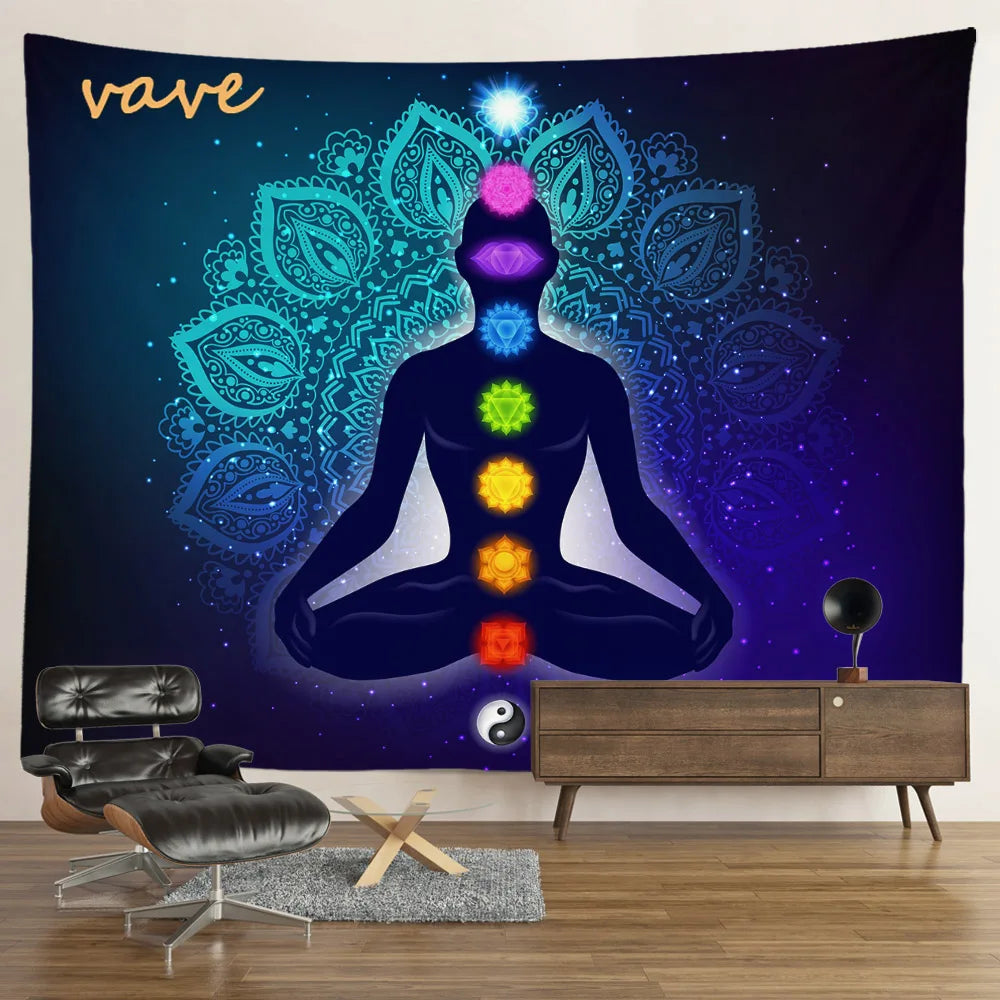 Indian Buddha Statue Meditation 7 Chakra Tapestry