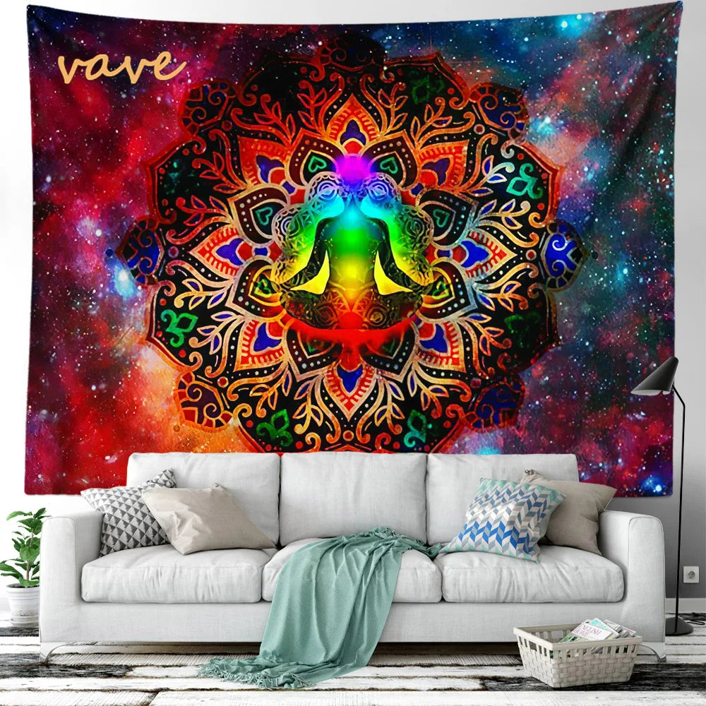 Indian Buddha Statue Meditation 7 Chakra Tapestry