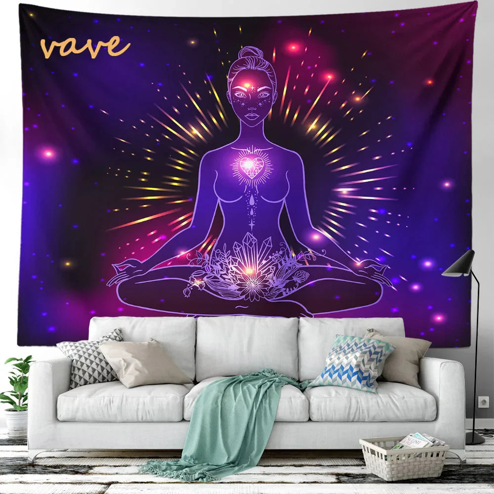 Indian Buddha Statue Meditation 7 Chakra Tapestry