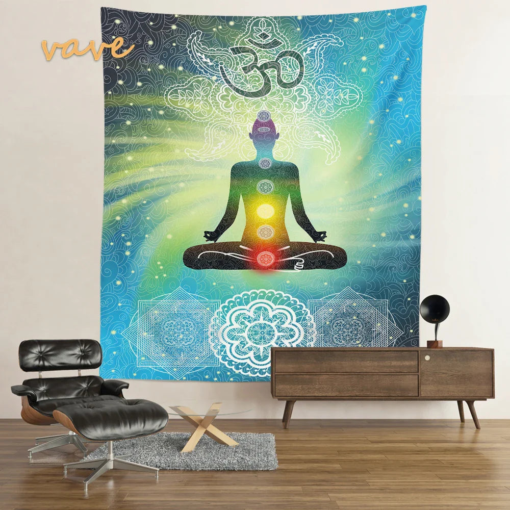 Indian Buddha Statue Meditation 7 Chakra Tapestry