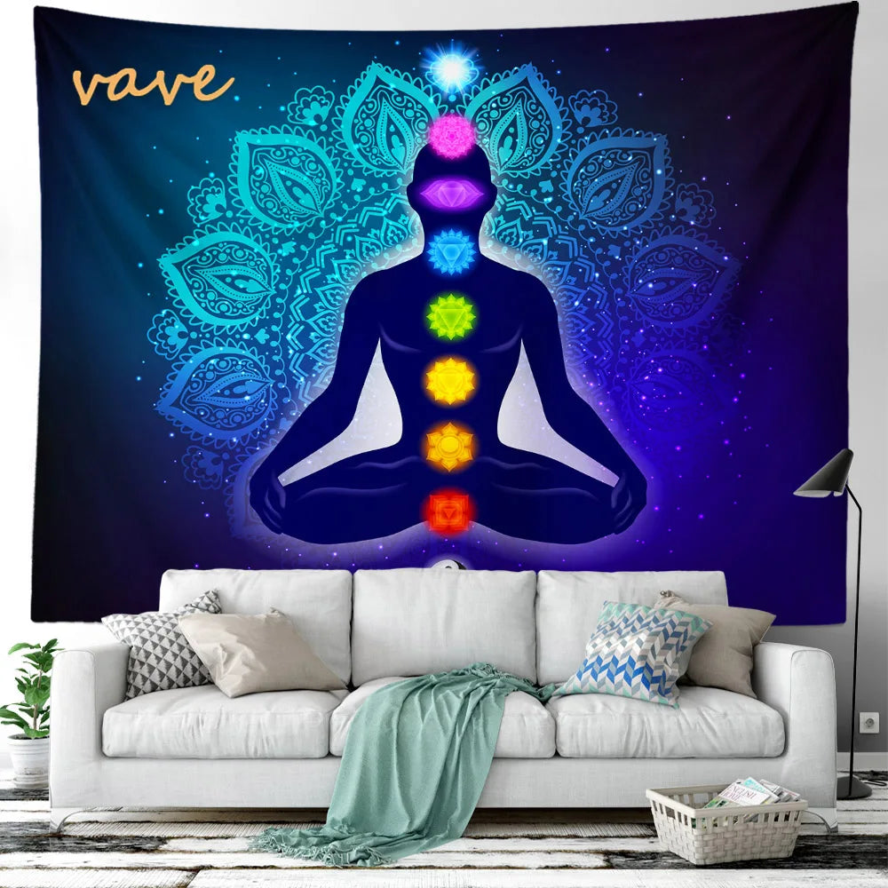 Indian Buddha Statue Meditation 7 Chakra Tapestry