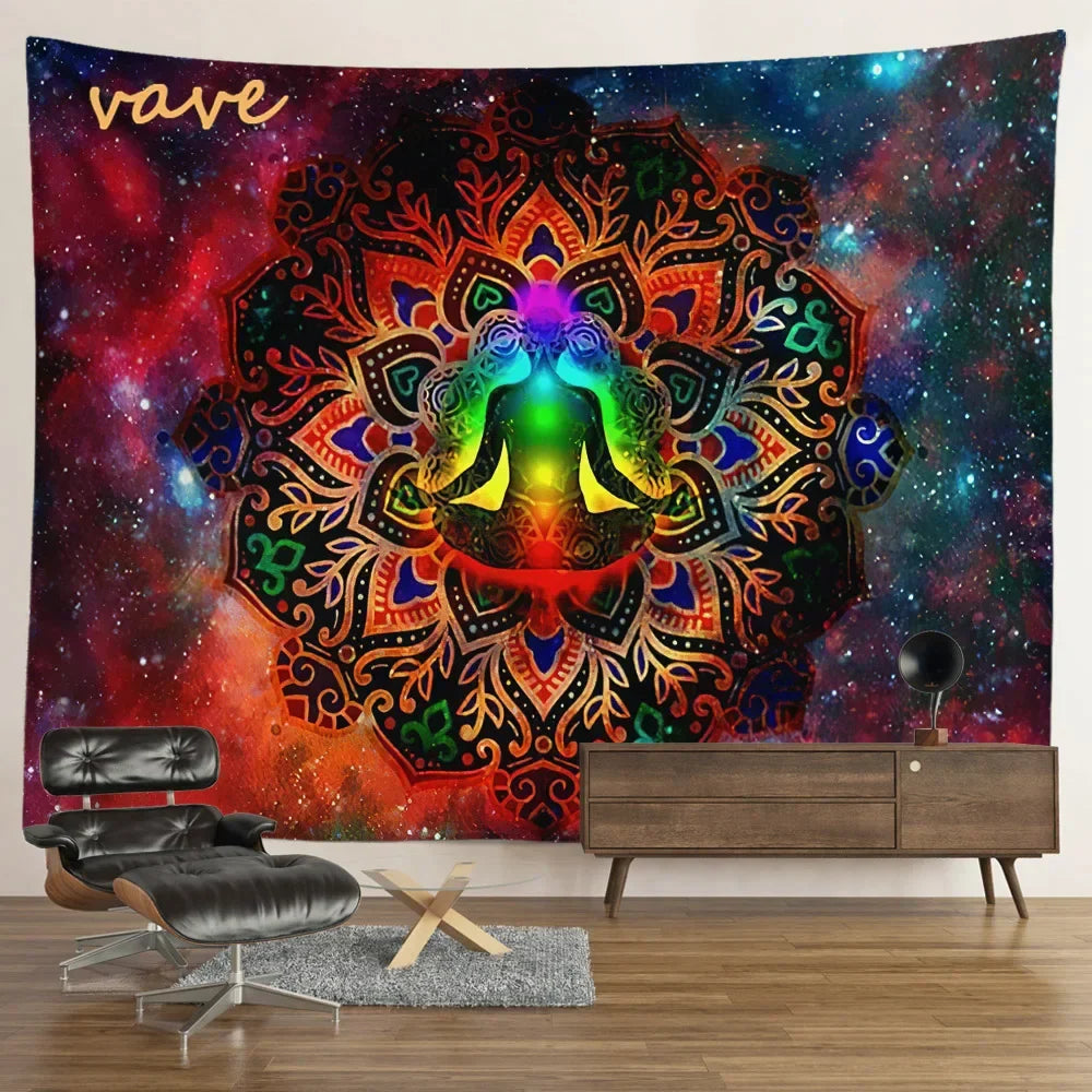 Indian Buddha Statue Meditation 7 Chakra Tapestry