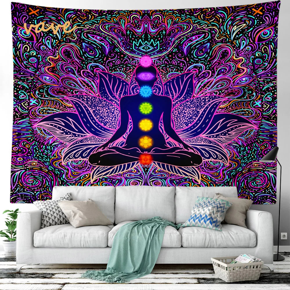 Indian Buddha Statue Meditation 7 Chakra Tapestry