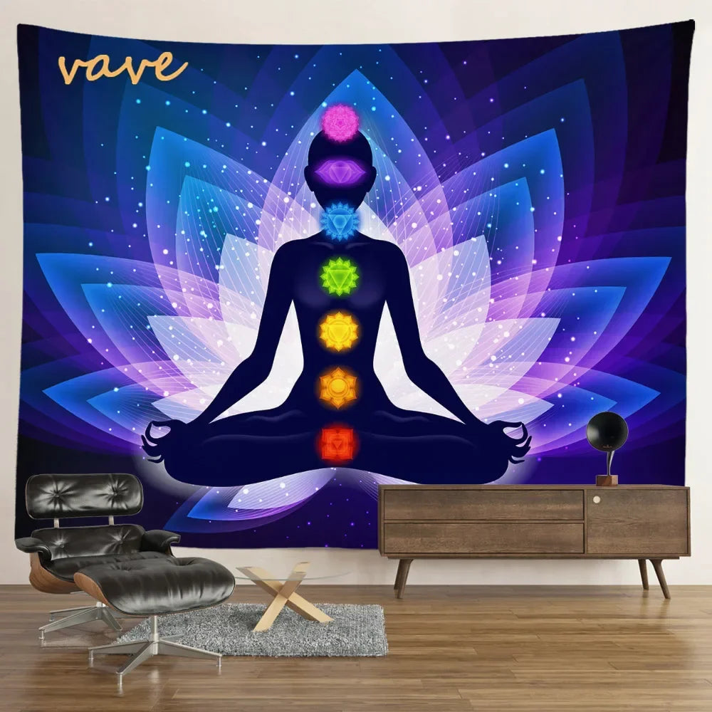 Indian Buddha Statue Meditation 7 Chakra Tapestry