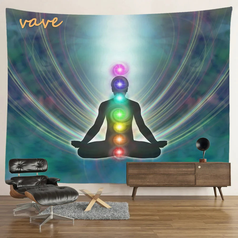 Indian Buddha Statue Meditation 7 Chakra Tapestry