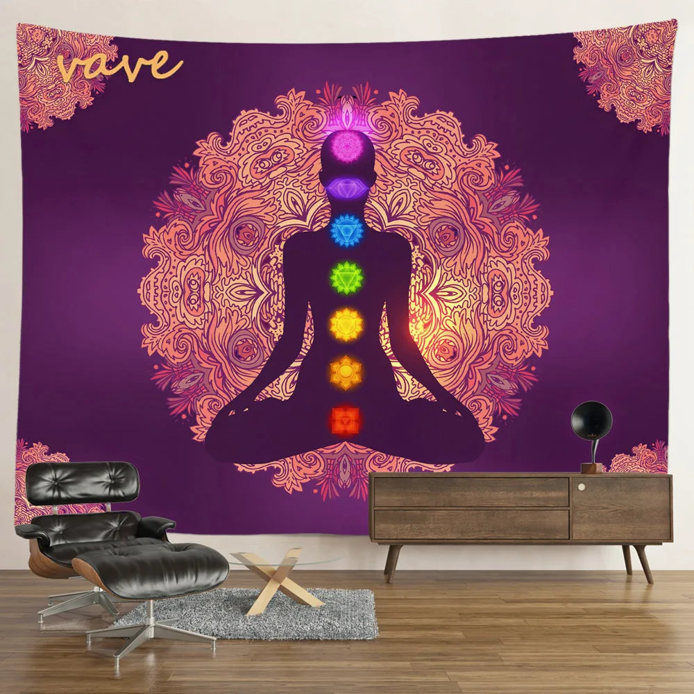 Indian Buddha Statue Meditation 7 Chakra Tapestry