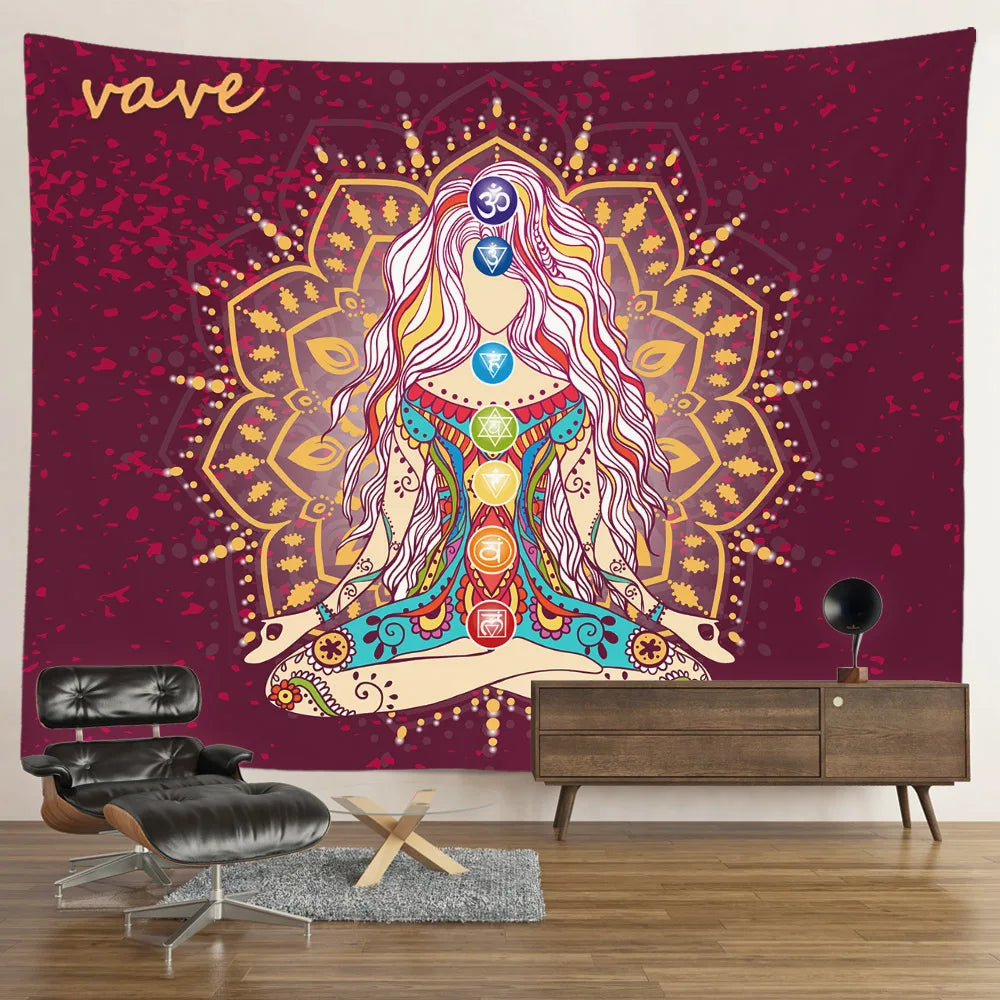 Indian Buddha Statue Meditation 7 Chakra Tapestry