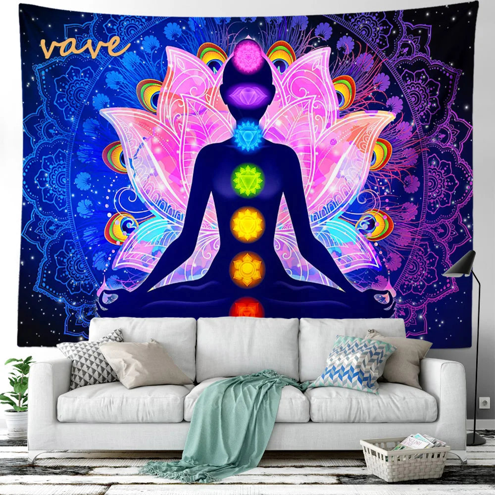 Indian Buddha Statue Meditation 7 Chakra Tapestry