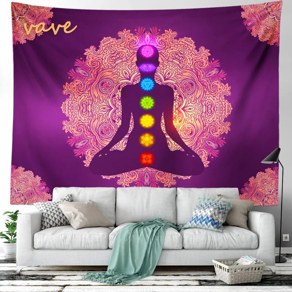 Indian Buddha Statue Meditation 7 Chakra Tapestry