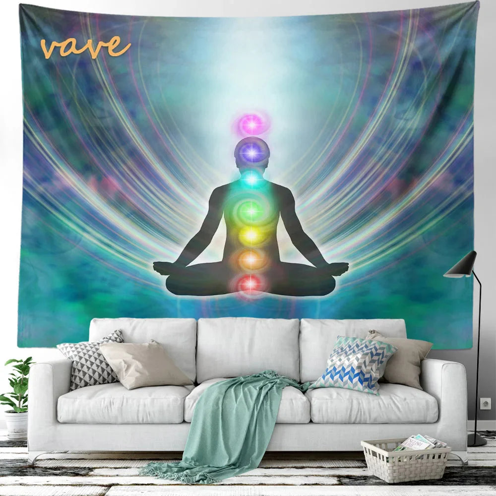 Indian Buddha Statue Meditation 7 Chakra Tapestry
