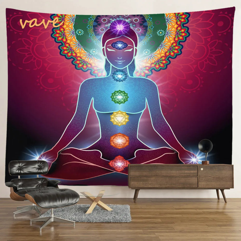 Indian Buddha Statue Meditation 7 Chakra Tapestry