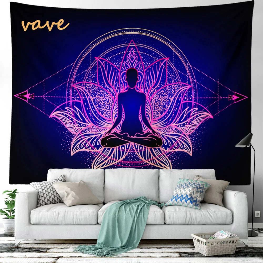 Indian Buddha Statue Meditation 7 Chakra Tapestry