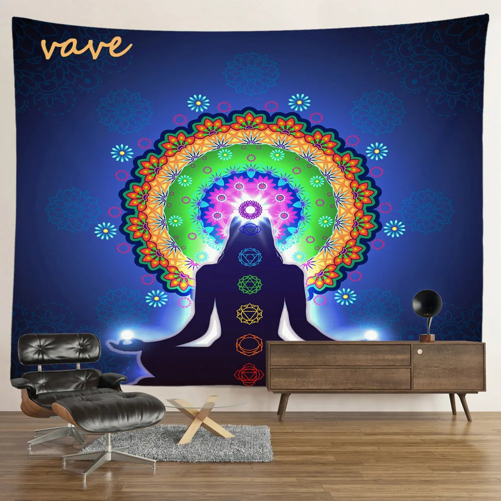 Indian Buddha Statue Meditation 7 Chakra Tapestry