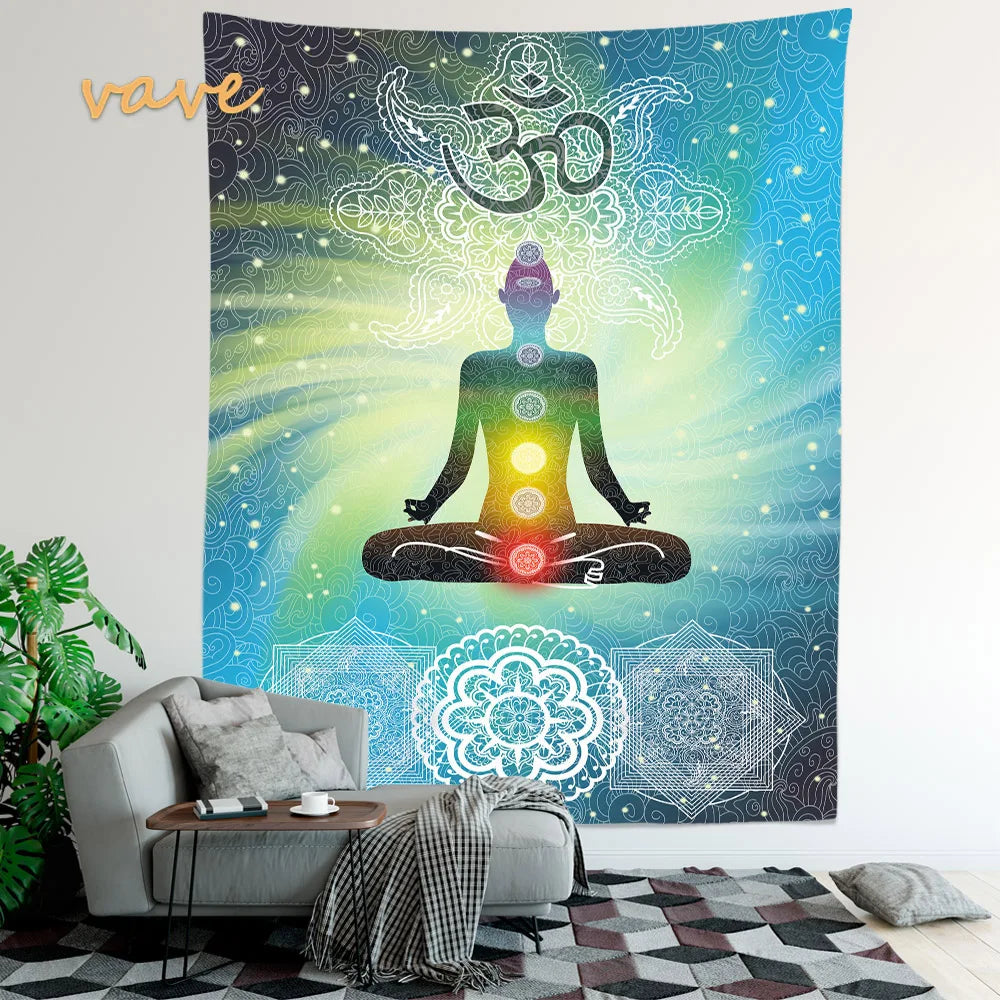 Indian Buddha Statue Meditation 7 Chakra Tapestry
