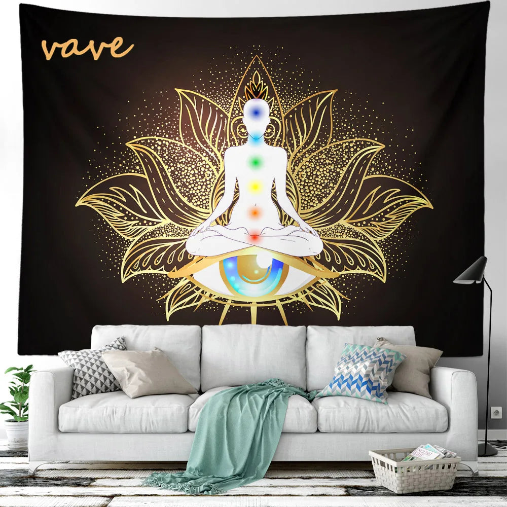 Indian Buddha Statue Meditation 7 Chakra Tapestry