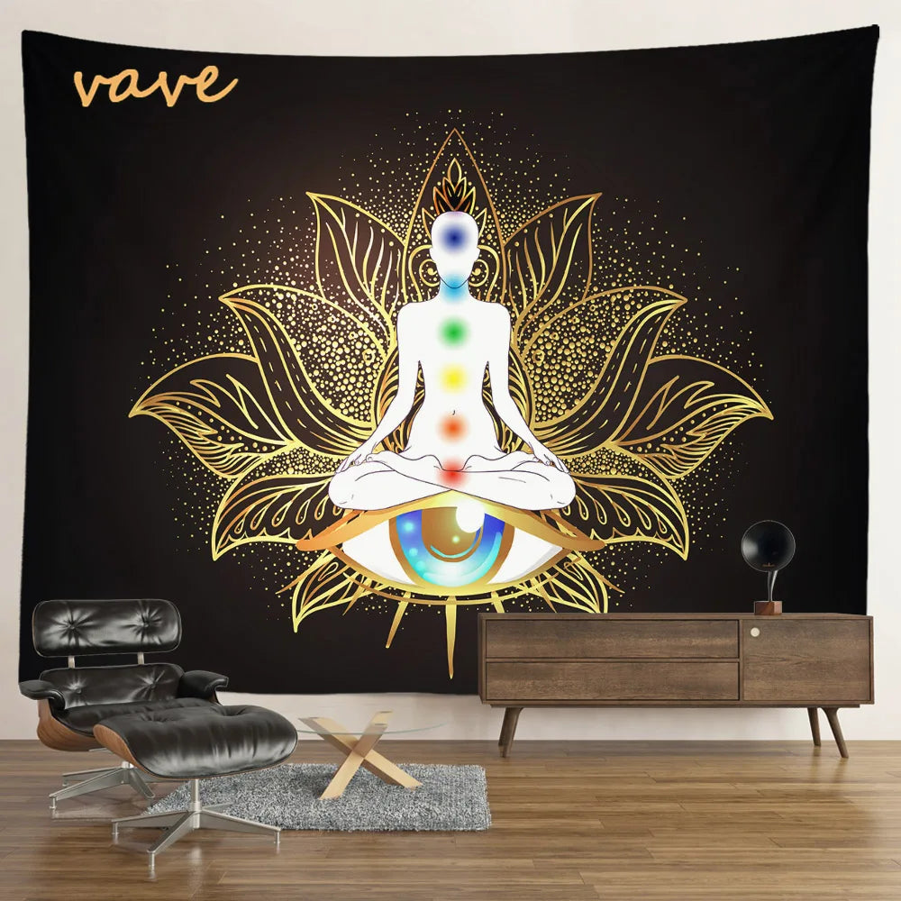 Indian Buddha Statue Meditation 7 Chakra Tapestry