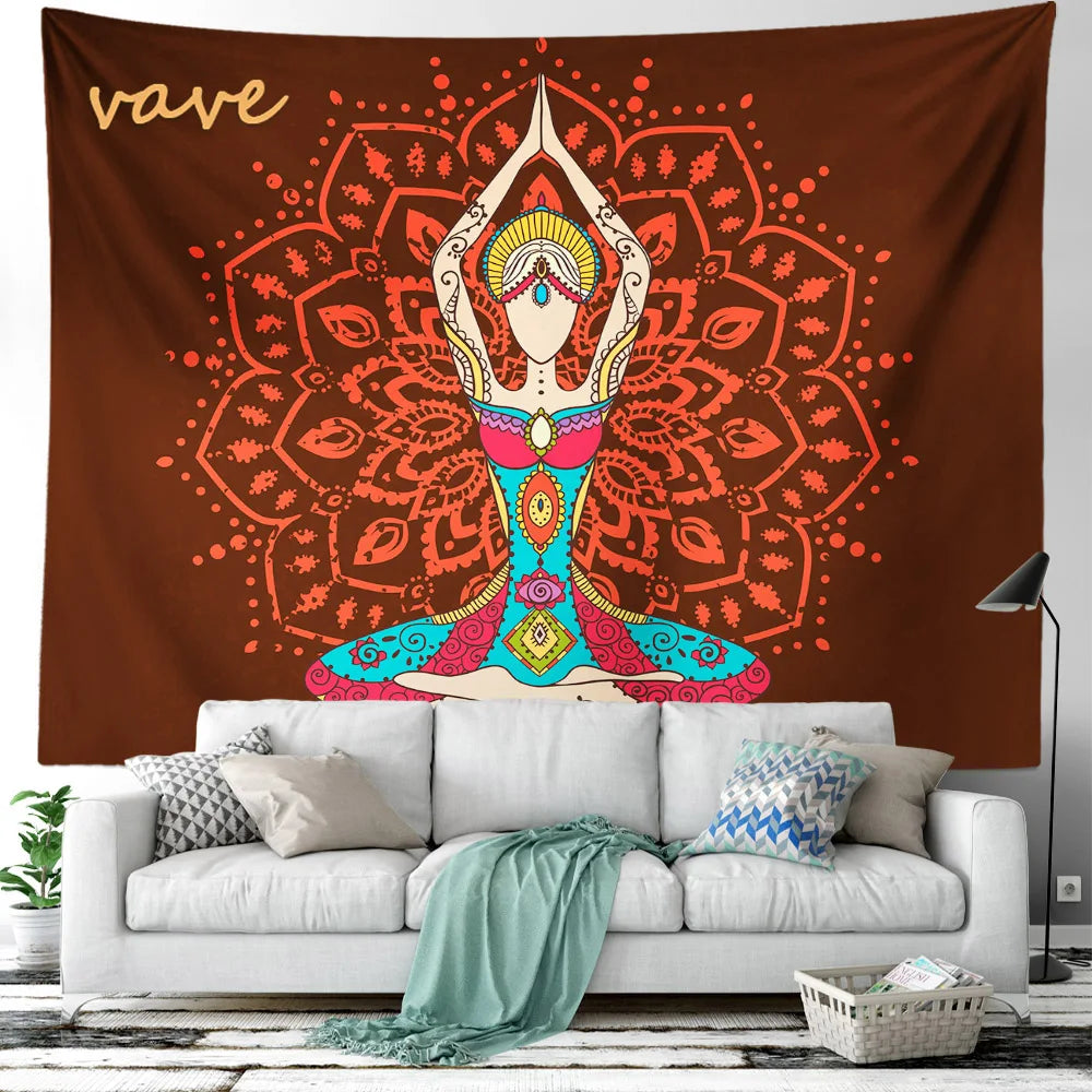 Indian Buddha Statue Meditation 7 Chakra Tapestry