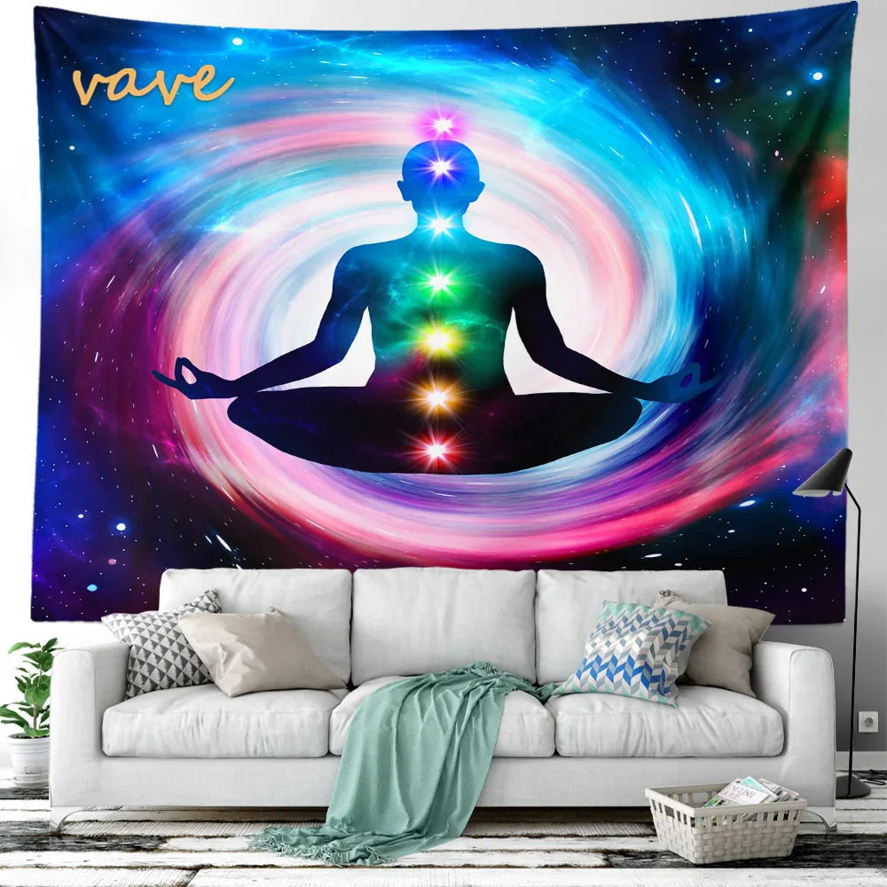 Indian Buddha Statue Meditation 7 Chakra Tapestry