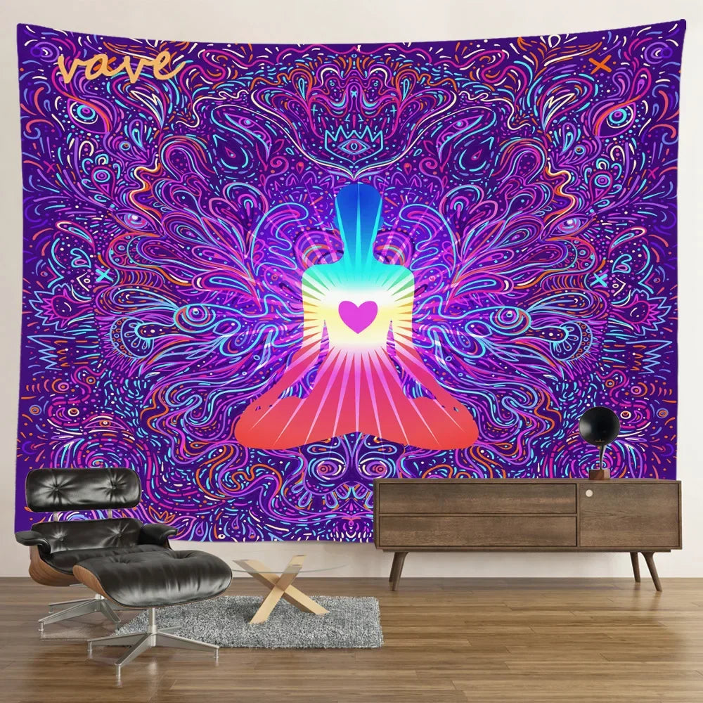Indian Buddha Statue Meditation 7 Chakra Tapestry