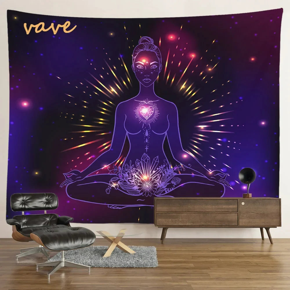 Indian Buddha Statue Meditation 7 Chakra Tapestry