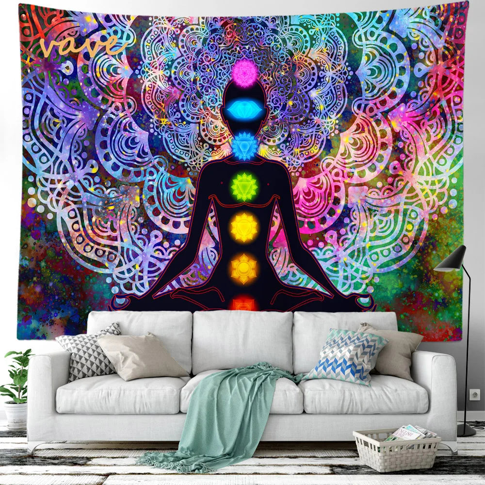 Indian Buddha Statue Meditation 7 Chakra Tapestry