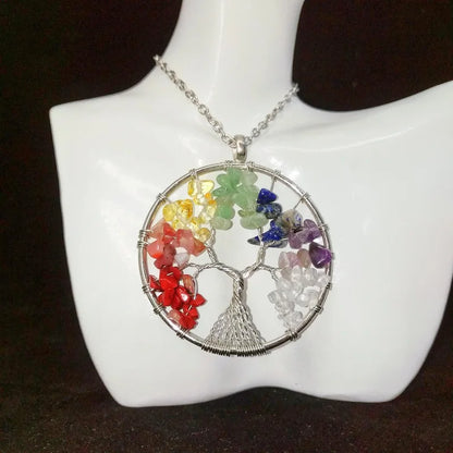 Natural Tree of Life Crystal Stone Pendant Necklace