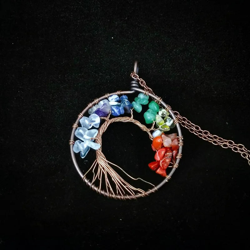 Natural Tree of Life Crystal Stone Pendant Necklace