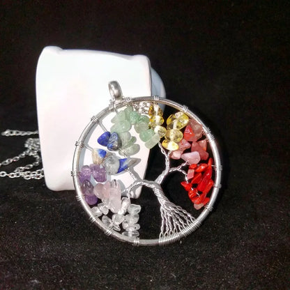 Natural Tree of Life Crystal Stone Pendant Necklace