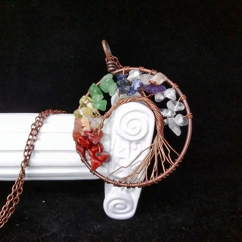 Natural Tree of Life Crystal Stone Pendant Necklace