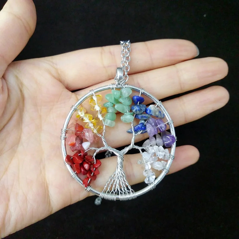 Natural Tree of Life Crystal Stone Pendant Necklace