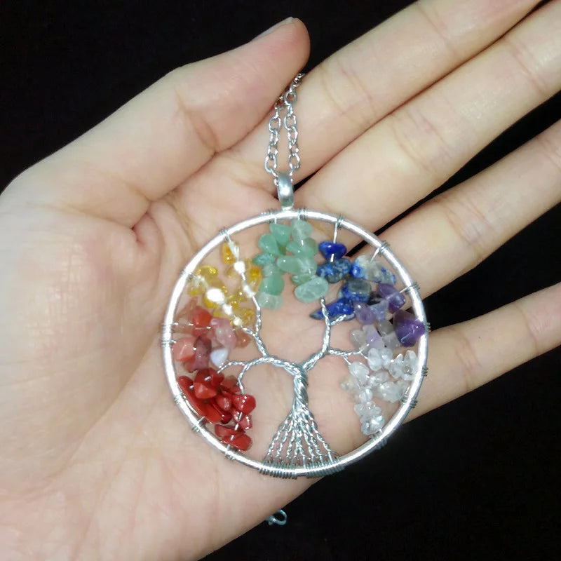 Natural Tree of Life Crystal Stone Pendant Necklace