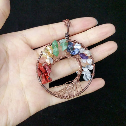 Natural Tree of Life Crystal Stone Pendant Necklace