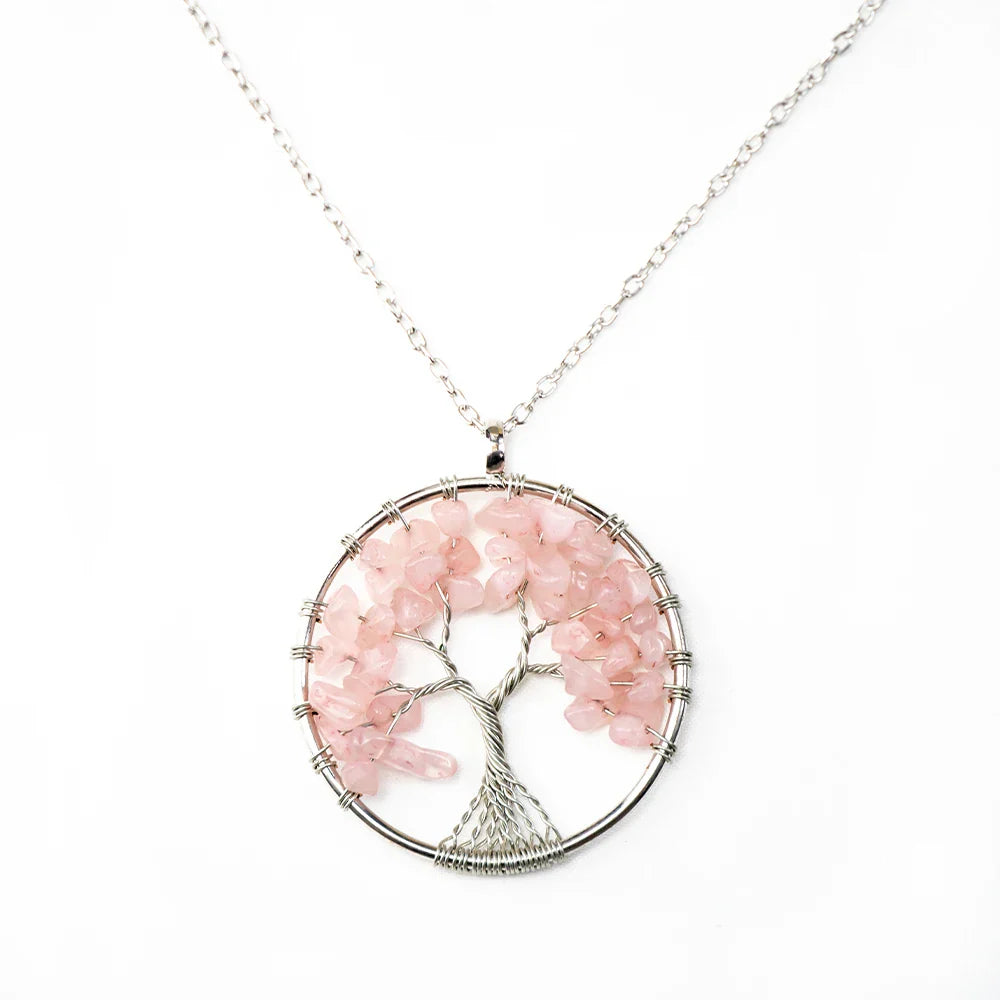 Natural Tree of Life Crystal Stone Pendant Necklace