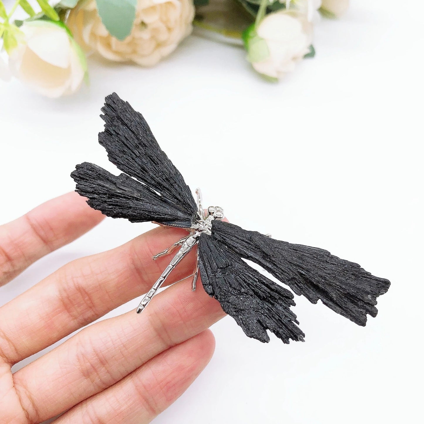 Natural Black Tourmaline Dragonfly Crystal Stone