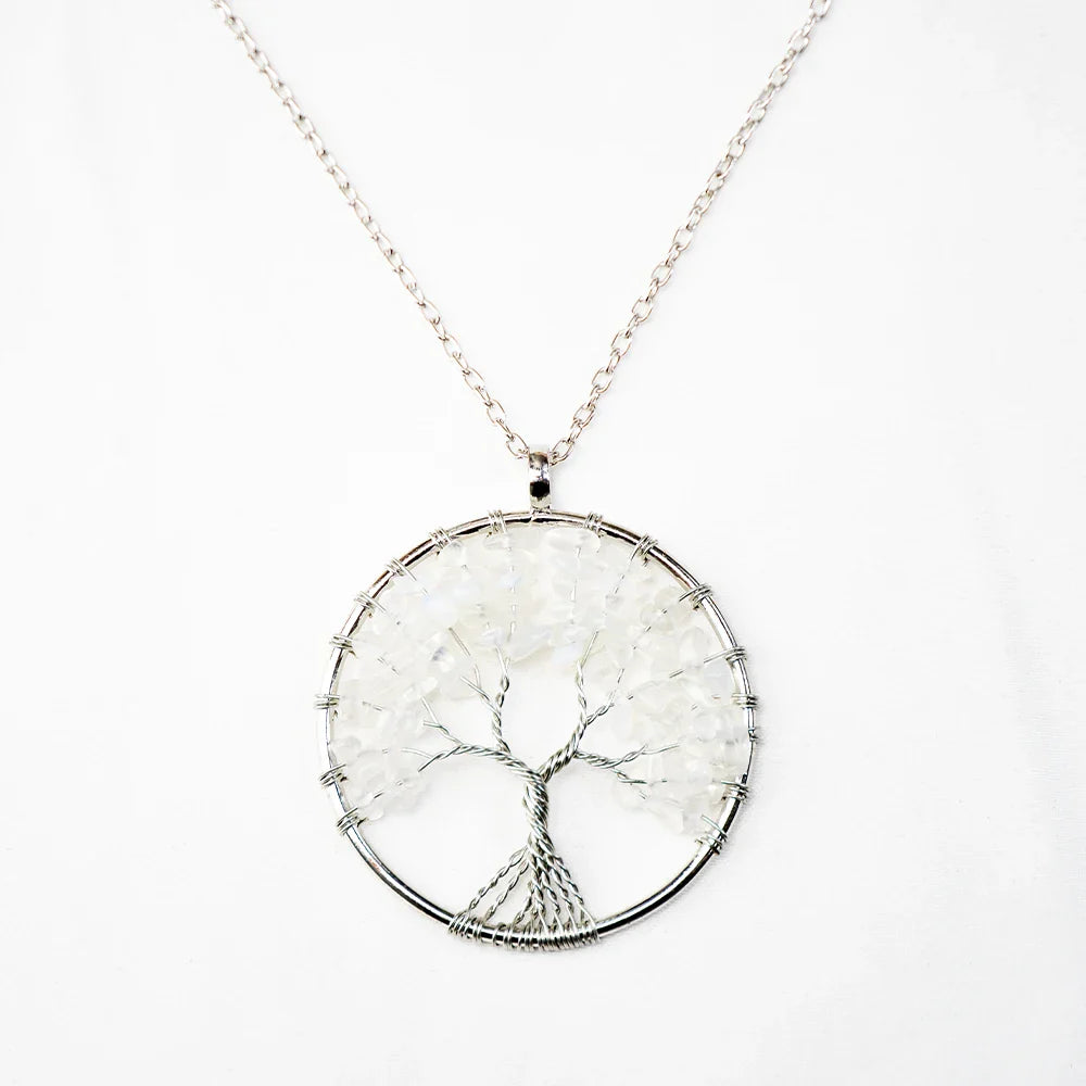 Natural Tree of Life Crystal Stone Pendant Necklace