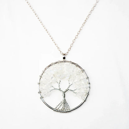 Natural Tree of Life Crystal Stone Pendant Necklace