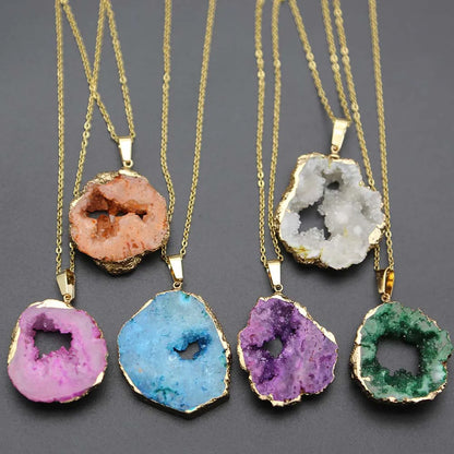 New Natural Agates Irregular Raw Stone Slice Necklaces