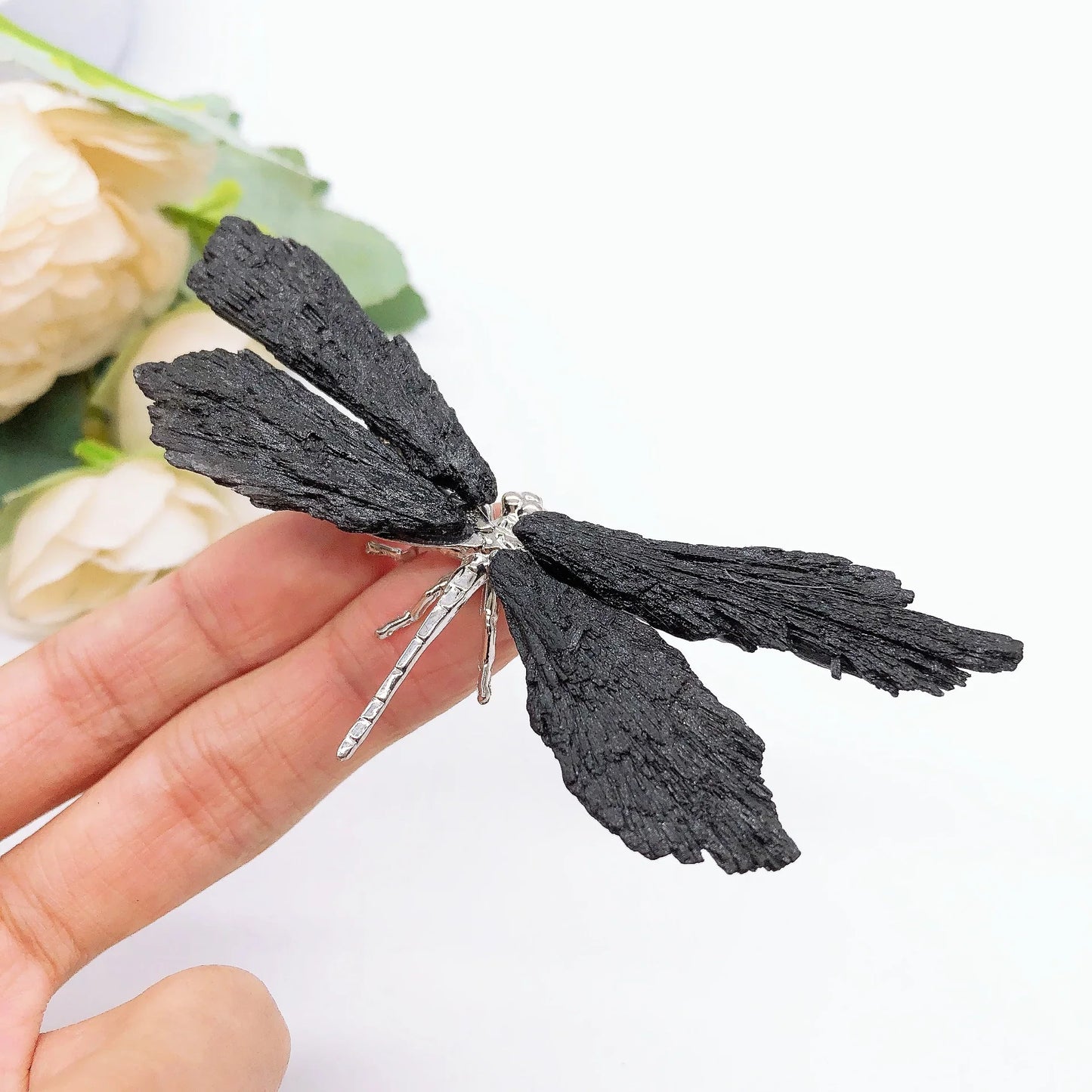 Natural Black Tourmaline Dragonfly Crystal Stone