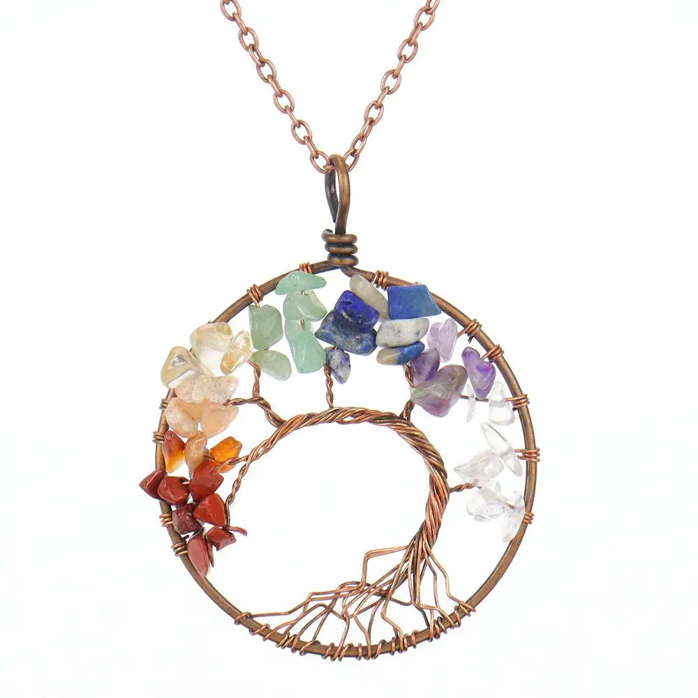 Natural Tree of Life Crystal Stone Pendant Necklace