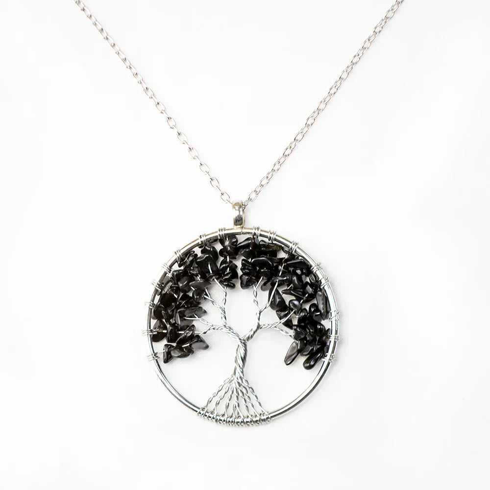 Natural Tree of Life Crystal Stone Pendant Necklace